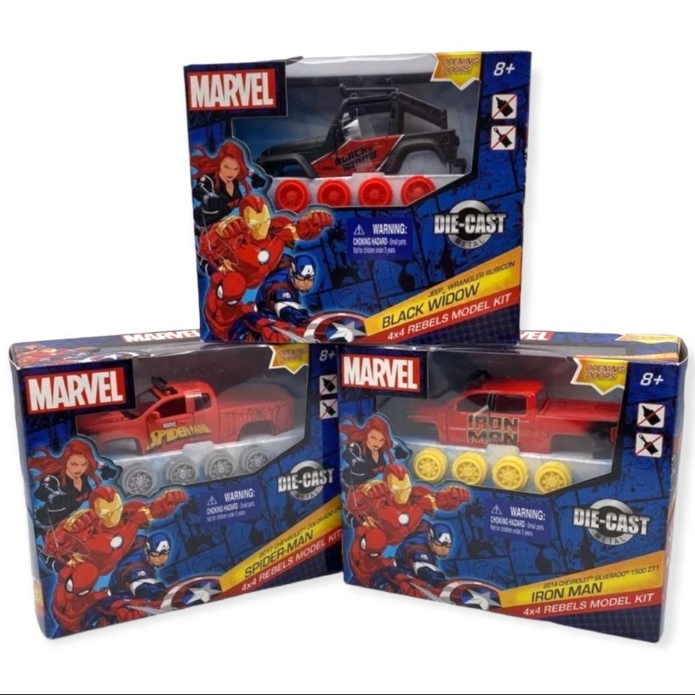Marvel Diecast Metal Car Model Kit 4x4 Rebels Black Widow Spiderman IronMan